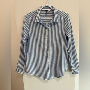 H&M Blue and White Striped Button-Up Casual Office Spring Summer Shirt